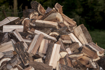 heap of chopped wood, close up 