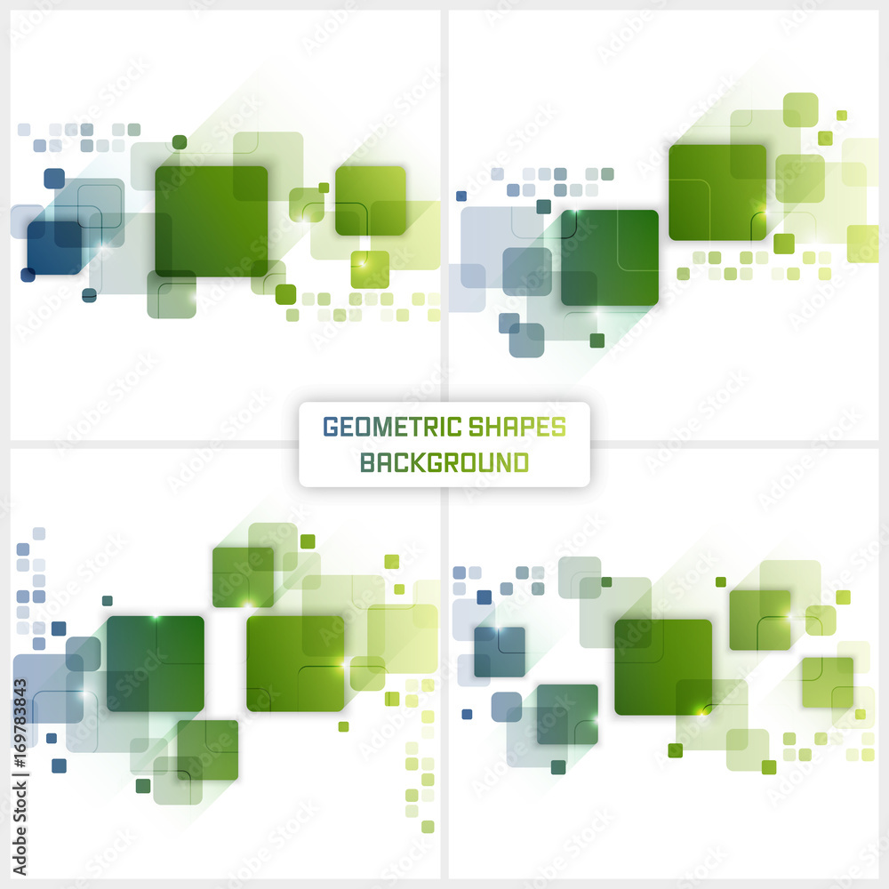 Poster set of vector background with abstract square pattern and glitter.