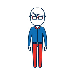cartoon man with glasses and standing icon over white background colorful design vector illustration