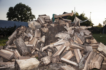 wood glade and ax slam into the trunk