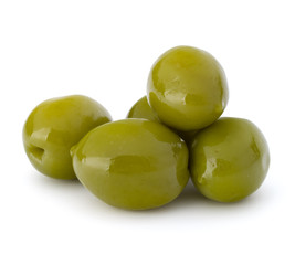 Green olives fruits isolated on white background cutout