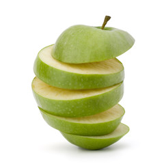 Green sliced apple isolated on white background cutout