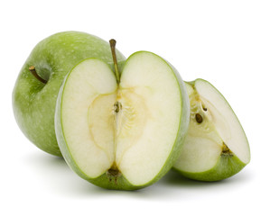 Green sliced apple isolated on white background cutout