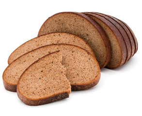 Fresh sliced rye bread loaf isolated on white background cutout