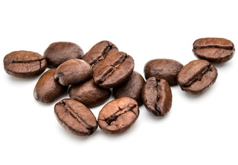 roasted coffee beans isolated in white background cutout