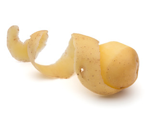 peeled potato tuber with peel spiral isolated on white background cutout