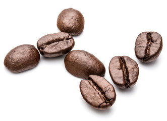 roasted coffee beans isolated in white background cutout