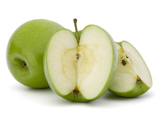Green sliced apple isolated on white background cutout