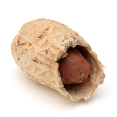 Opened peanut or groundnut pod isolated on white background close up