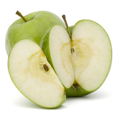 Green sliced apple isolated on white background cutout