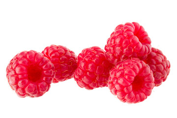 ripe raspberries isolated on white background close up