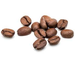 roasted coffee beans isolated in white background cutout