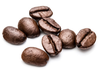 roasted coffee beans isolated in white background cutout
