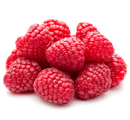 ripe raspberries isolated on white background close up