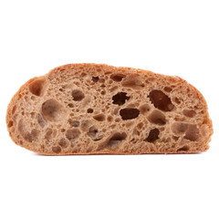 Slice of fresh ciabatta bread isolated on white background cutout