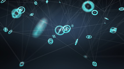 Flying network connection interface 3D rendering