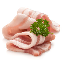  sliced bacon and parsley leaves isolated on white background cutout