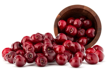 cherry berries in wooden bowl