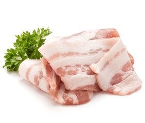  sliced bacon and parsley leaves isolated on white background cutout