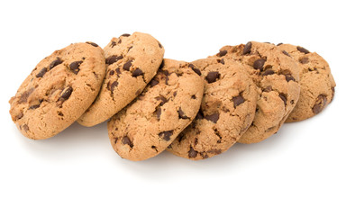 Chocolate chip cookies isolated on white background. Sweet biscuits. Homemade pastry.