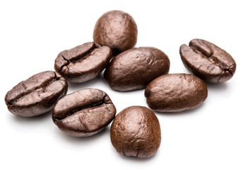 roasted coffee beans isolated in white background cutout
