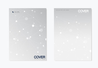 Brochure template design. Abstract connect polygonal network background with dots and lines