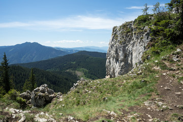 View of Piatra Soimului Peak (Hawk's stone) in Rarau mountains, Bucovina, Romania