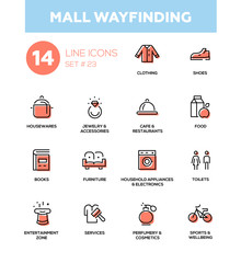 Mall wayfinding - modern simple icons, pictograms set