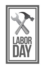 Labor day orange stamp tools illustration