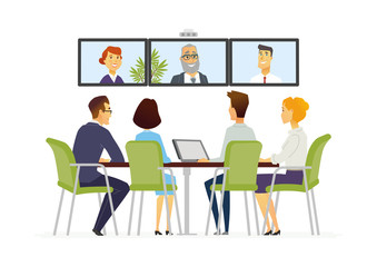 Distance Meeting - modern vector business cartoon characters illustration