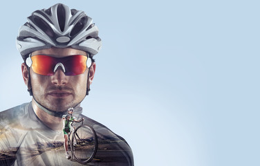 Naklejka premium Sport backgrounds. Heroic Cyclist portrait. Mixed media.