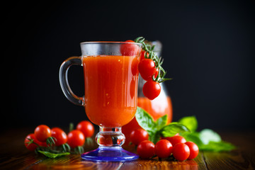 Homemade natural tomato juice in a decanter