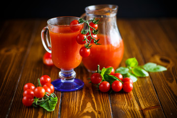 Homemade natural tomato juice in a decanter