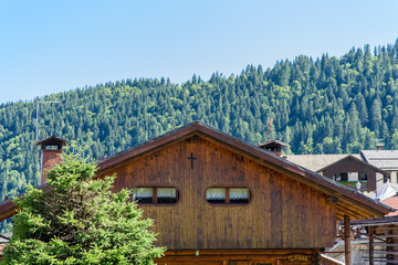 Typical Houses and churches of the mountain village of Sauris