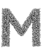 3D render of silver or grey alphabet make from bolts. Big letter M with clipping path. Isolated on white background