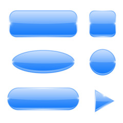 Blue glass buttons. Collection of web icons