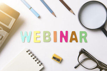 Webinar color alphabet on desktop for homepage learning internet website web page concept.