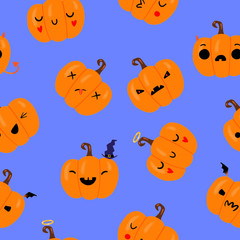 Naklejka premium Pumpkin seamless pattern, Halloween illustration for your design