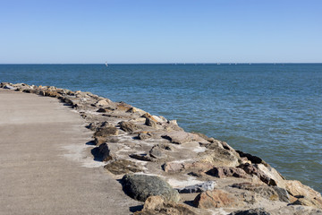 Horizon view over Atlantic Ocean and Stone Pier