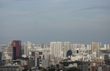 Fototapeta na wymiar 日本の東京都市景観「江東区方面や港区方面、レインボーブリッジなどを望む」