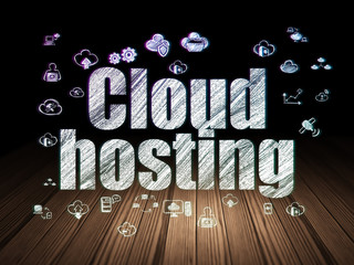 Cloud computing concept: Cloud Hosting in grunge dark room