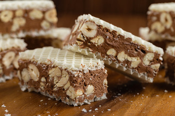 Homemade chocolate nougat with nuts