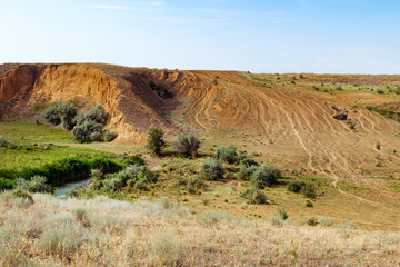 Beautiful view of the slope with the river and the road