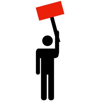 Demonstrierender Mann mit rotem Schild