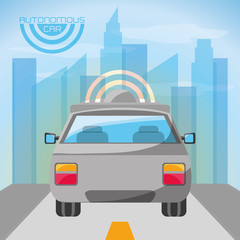 autonomous car icon over city landscape background colorful design vector illustration