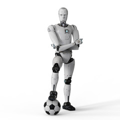 Fototapeta na wymiar robot with soccer ball