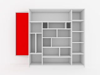 Color white shelves design with blank red promote on white background