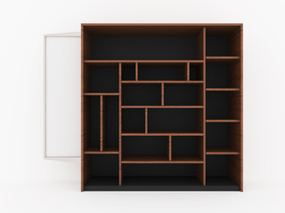 Wood shelves design with blank white promote on white background