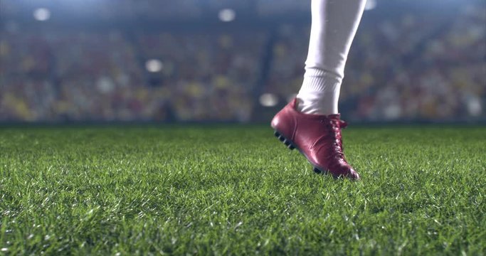 Soccer ball kicked close-up