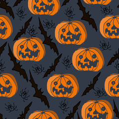 Halloween background. Cute seamless pattern. Hand drawn illustration.
